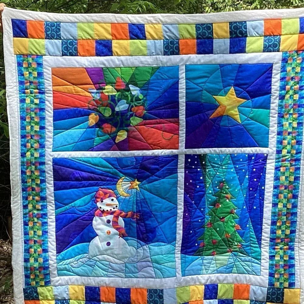 NWT Hand Crafted Bright Snowman Holiday Celebrations Quilt